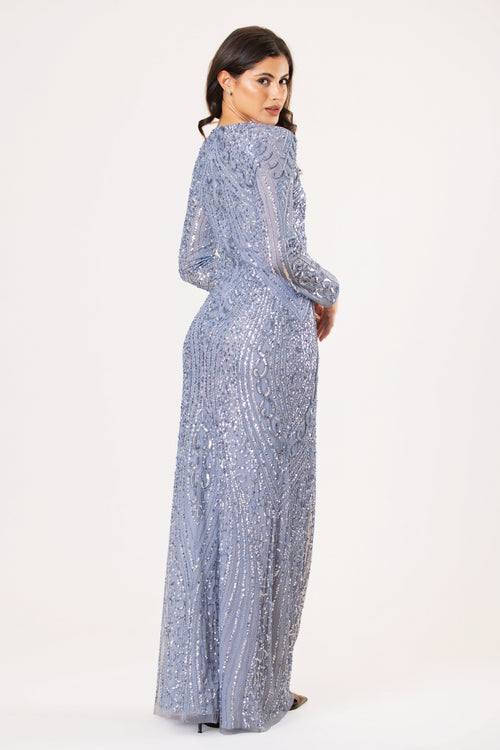 Jocasta Embellished Maxi Dress in Light Blue