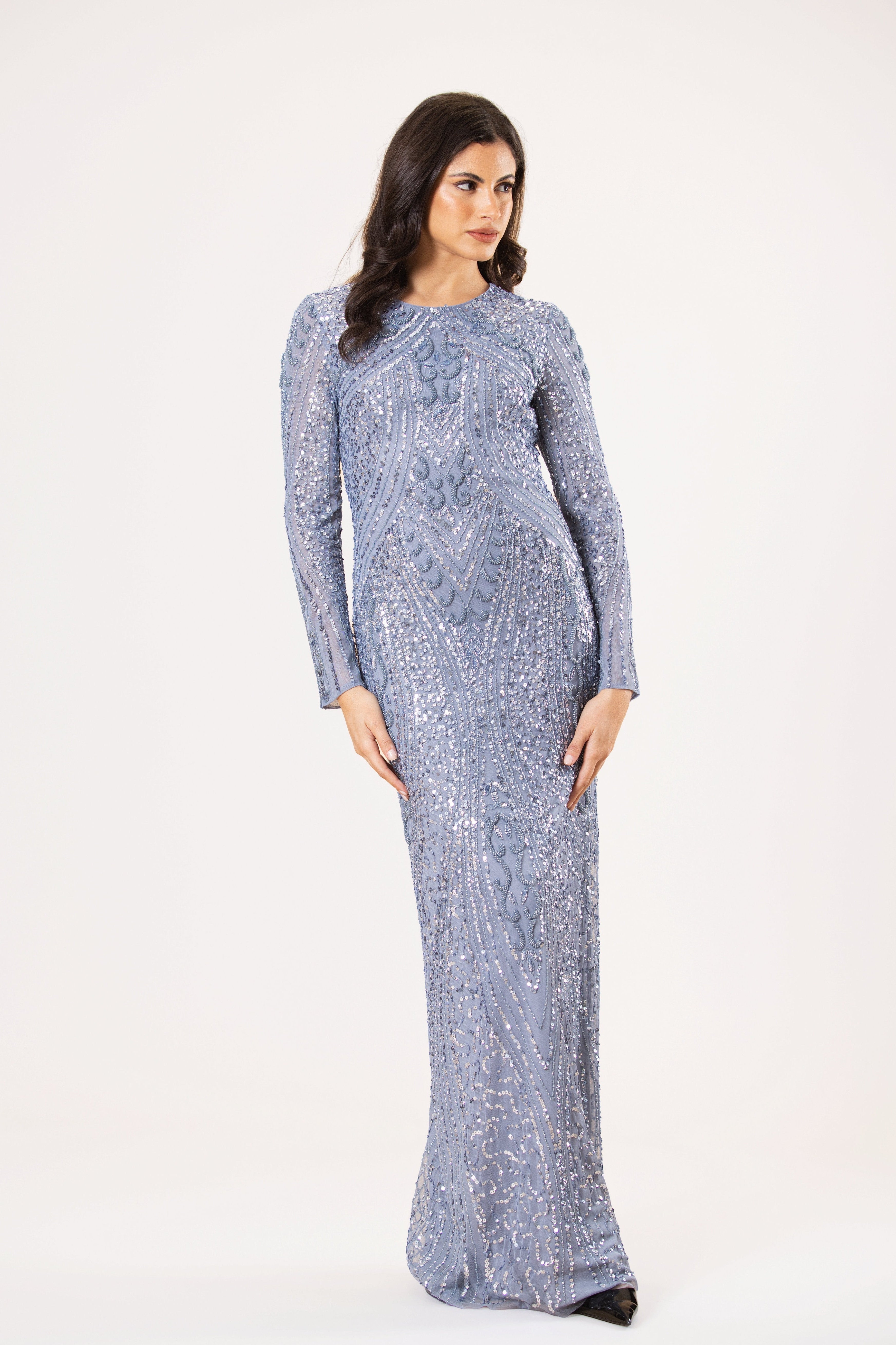 Jocasta Embellished Maxi Dress in Light Blue
