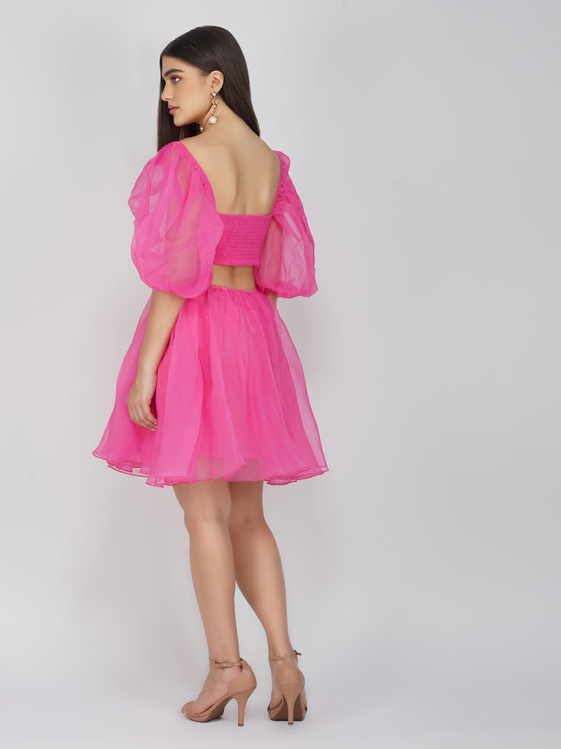 Katja Bright Pink Puff Sleeve Dress