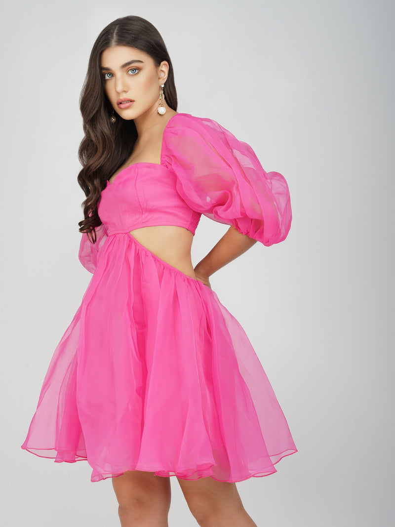 Katja Bright Pink Puff Sleeve Dress