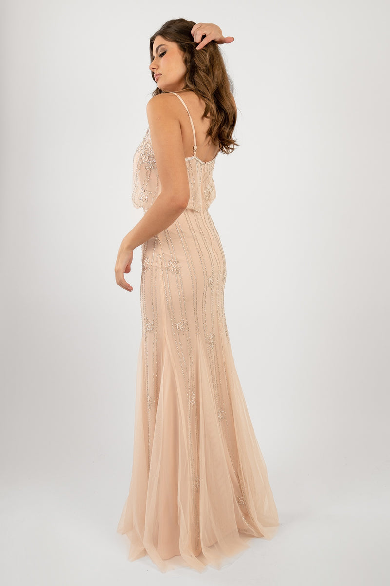 Nude beaded bridesmaid clearance dress