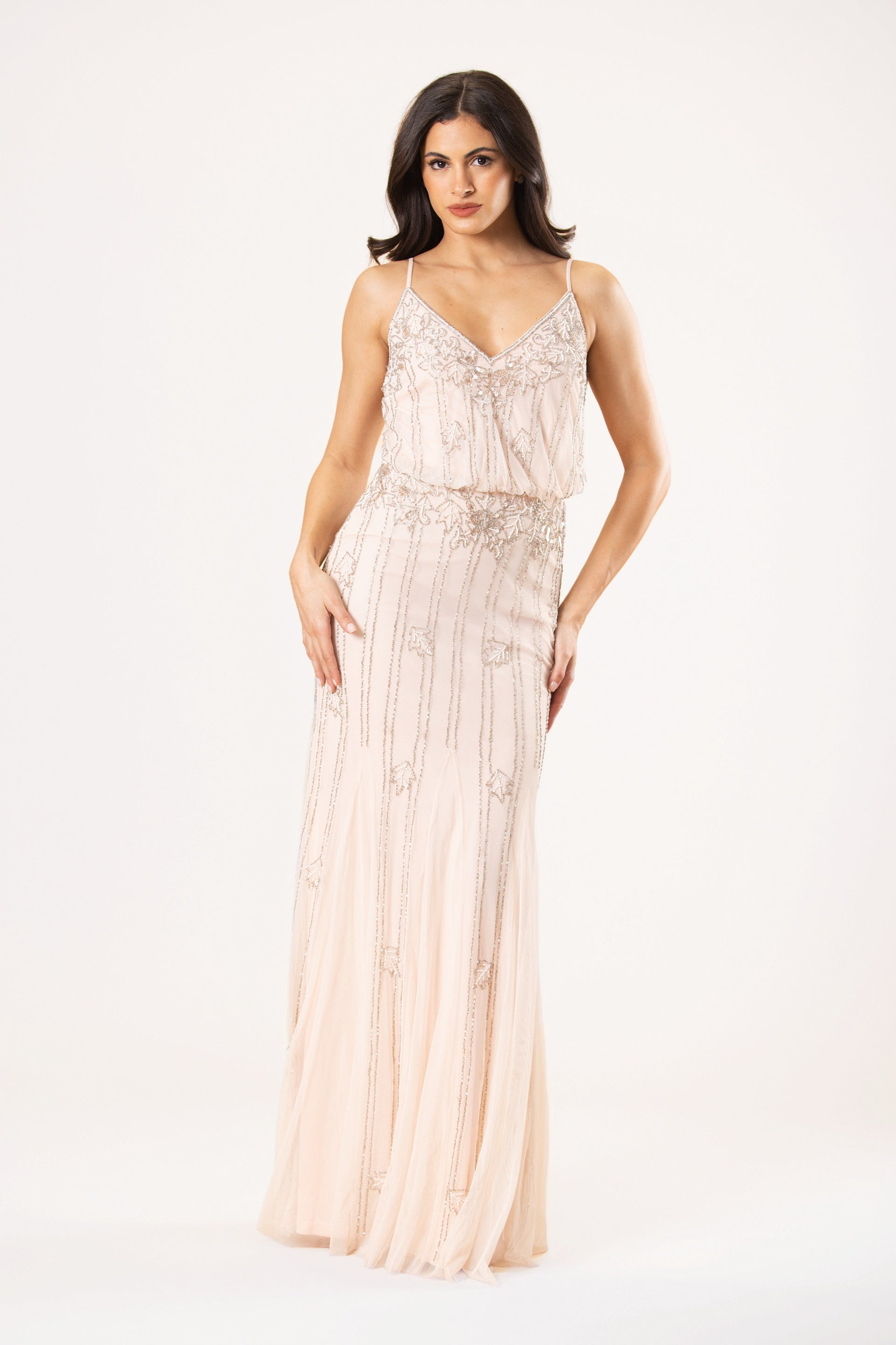 Keeva Nude Blush Bridesmaid Dress Lace & Beads Keeva Nude Blush Bridesmaid Dress Lace & Beads
