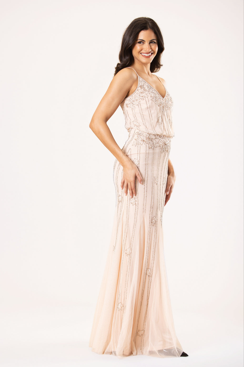 Keeva Nude Blush Bridesmaid Dress  Lace & Beads