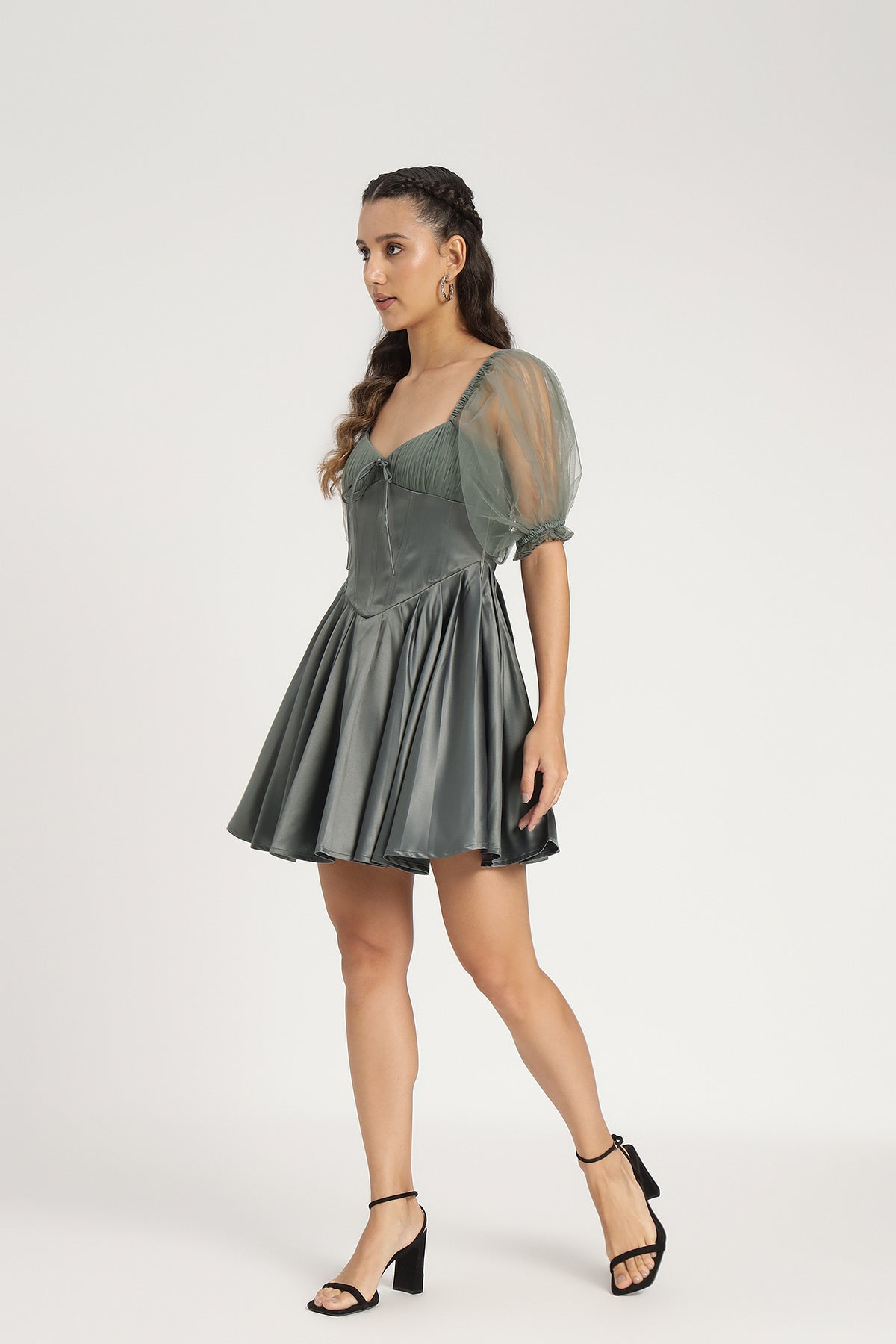Keila Mini Dress in Green Grey