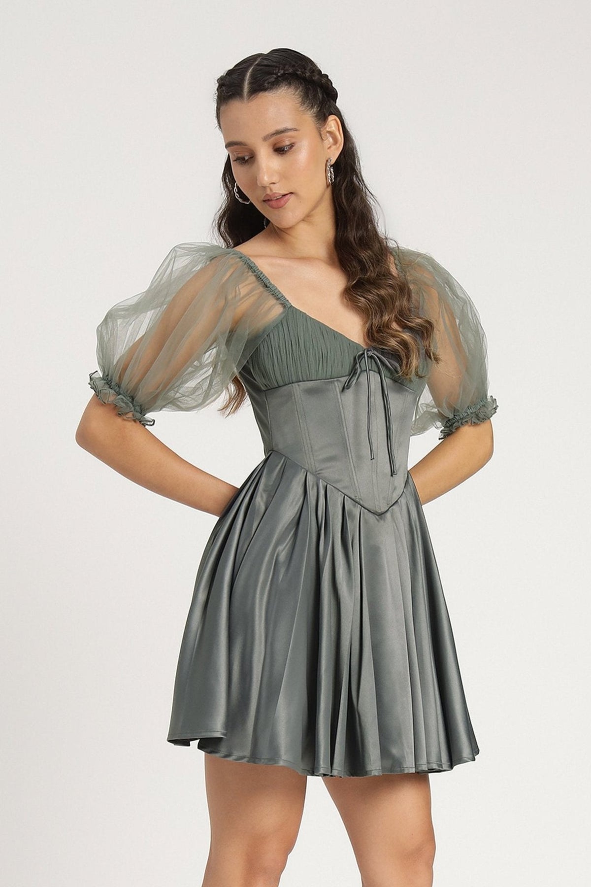 Keila Mini Dress in Green Grey