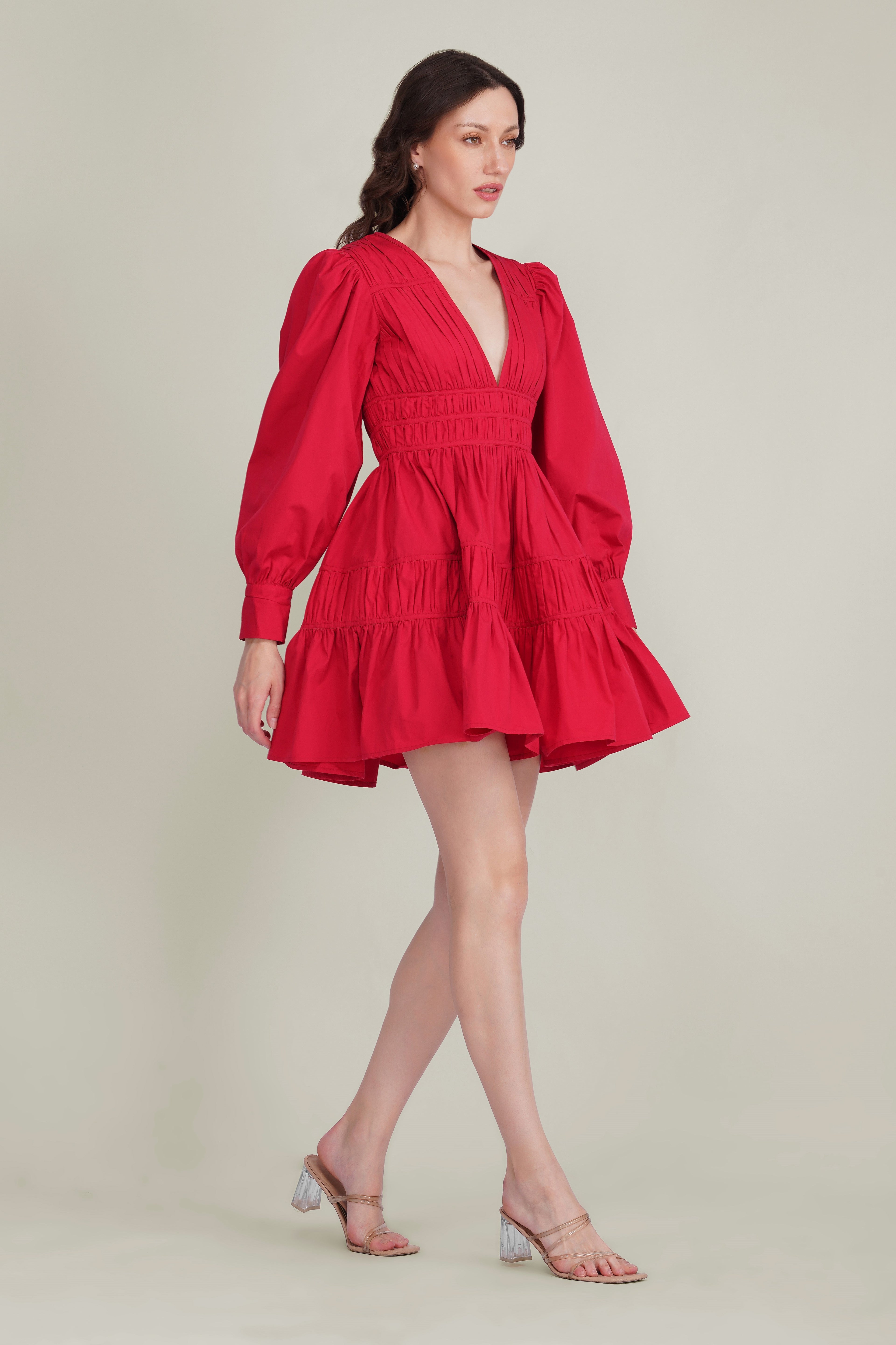 Keris Poplin Mini Dress in Red