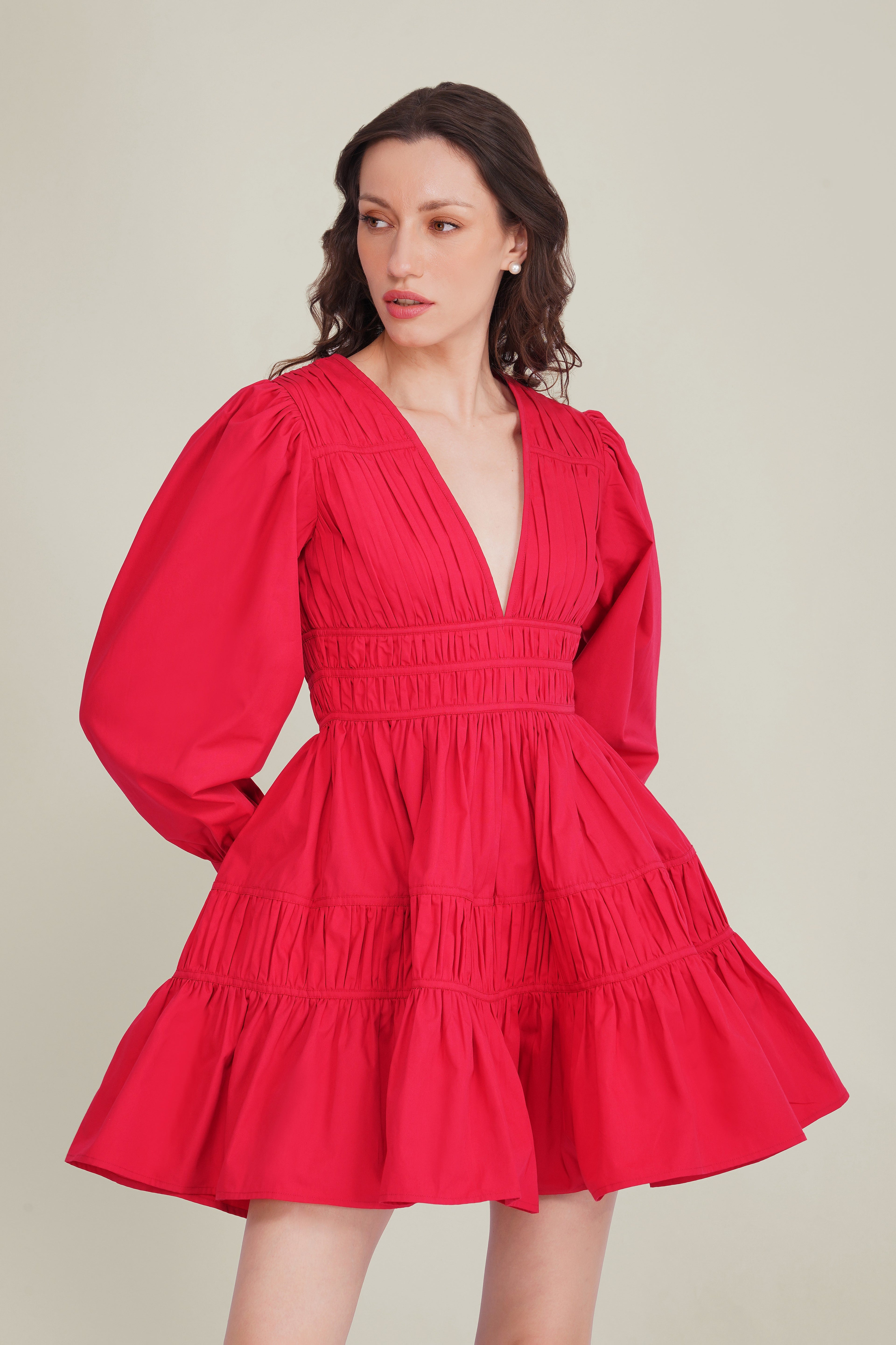 Keris Poplin Mini Dress in Red