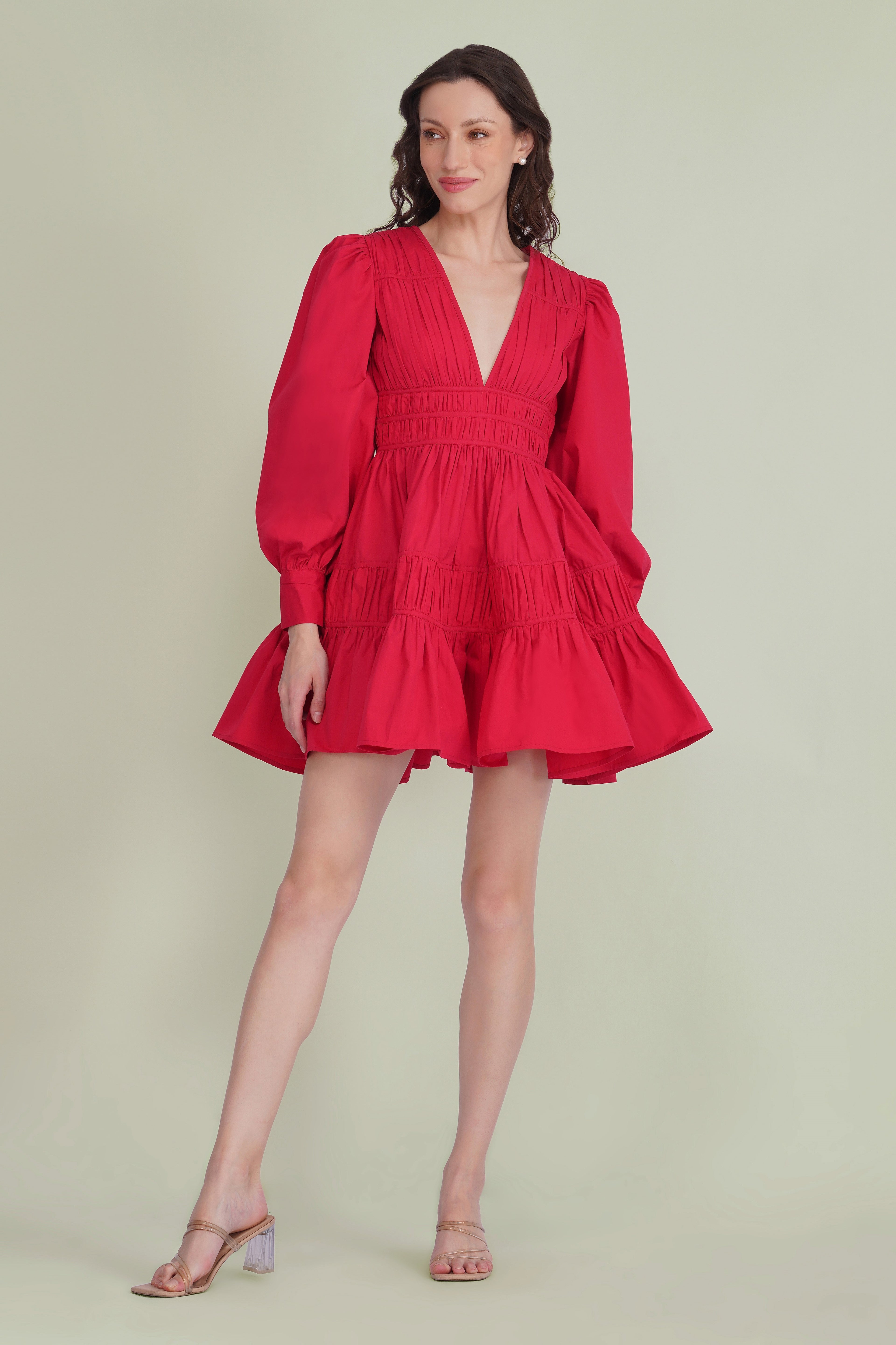 Keris Poplin Mini Dress in Red