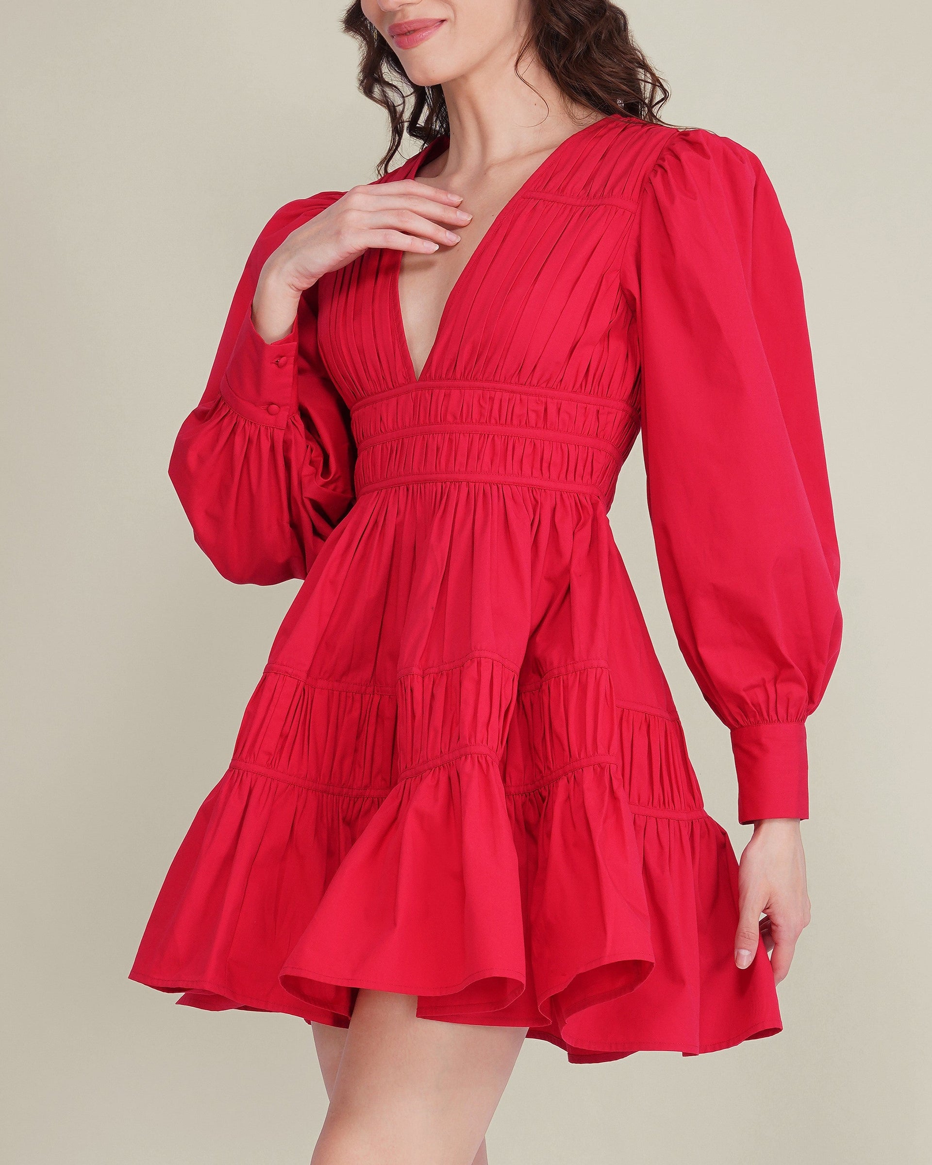 Keris Poplin Mini Dress in Red