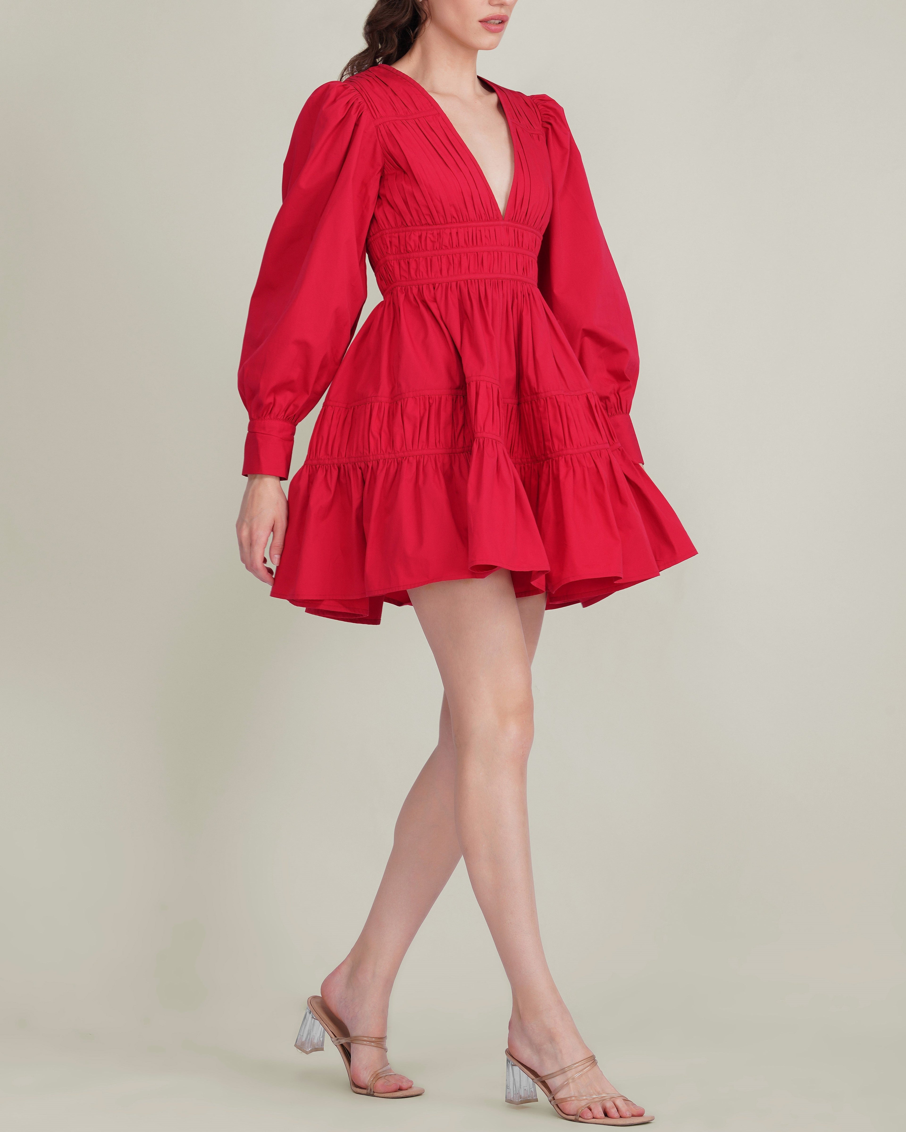 Keris Poplin Mini Dress in Red