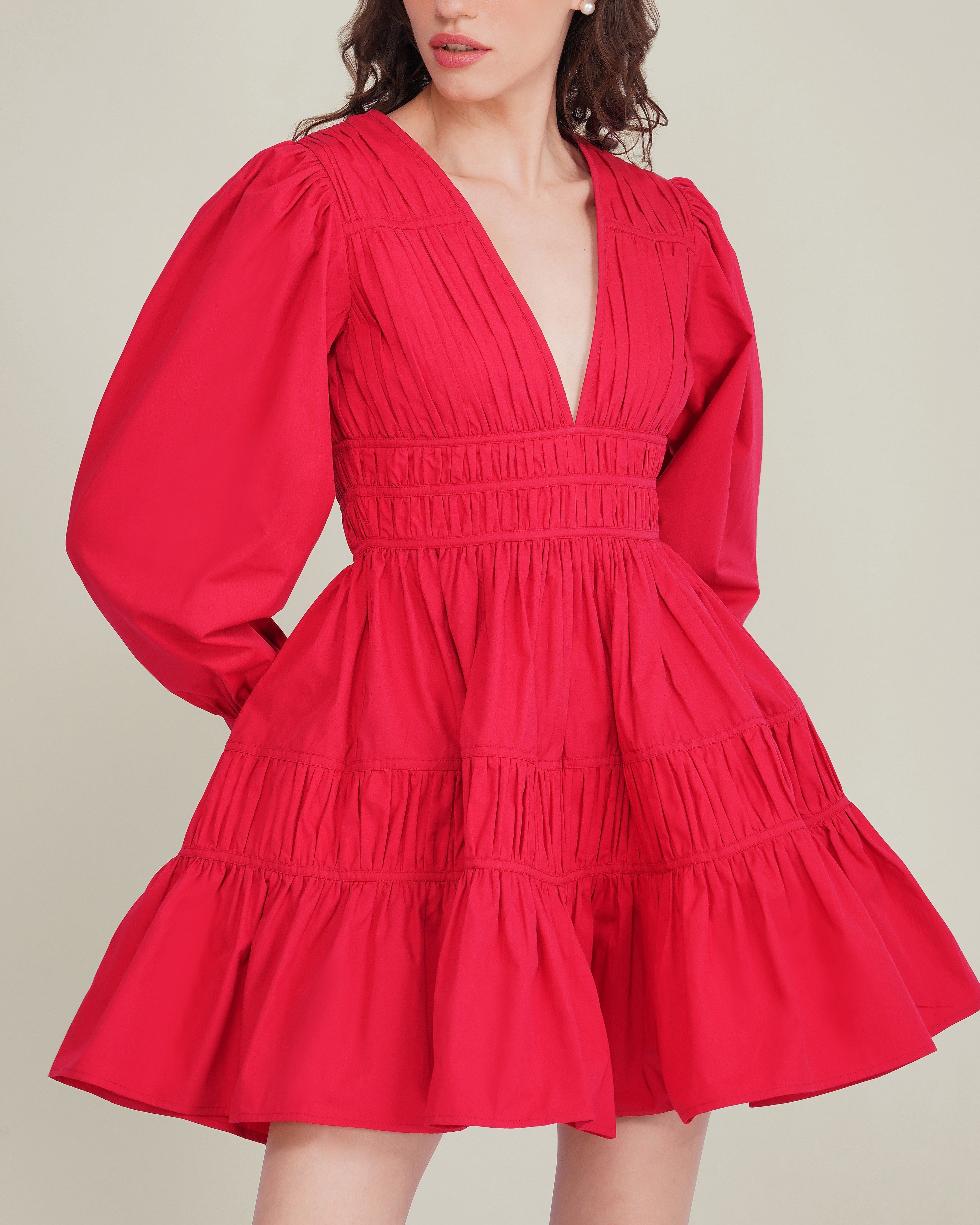 Keris Poplin Mini Dress in Red