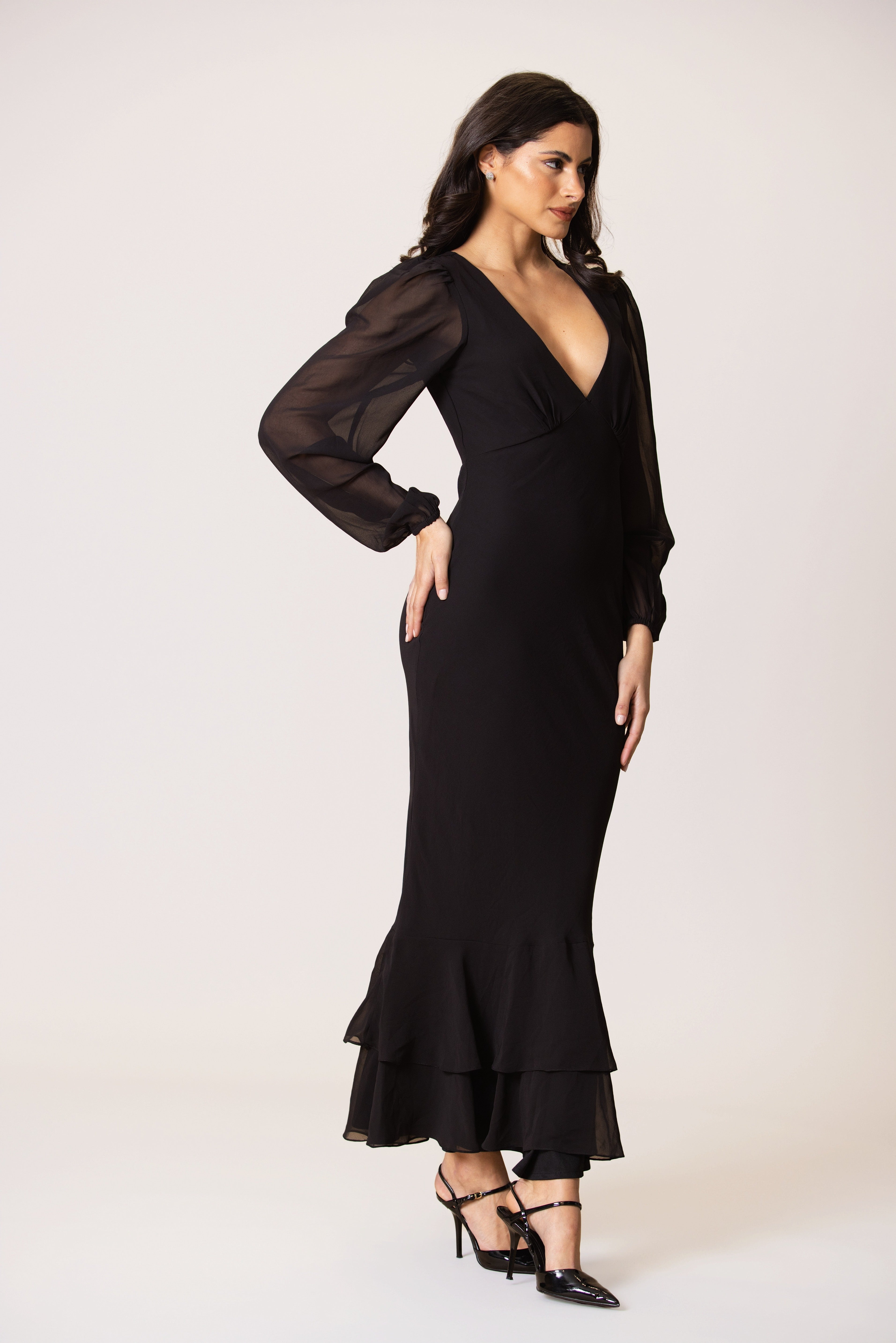 Keziah Chiffon Midaxi Dress in Black