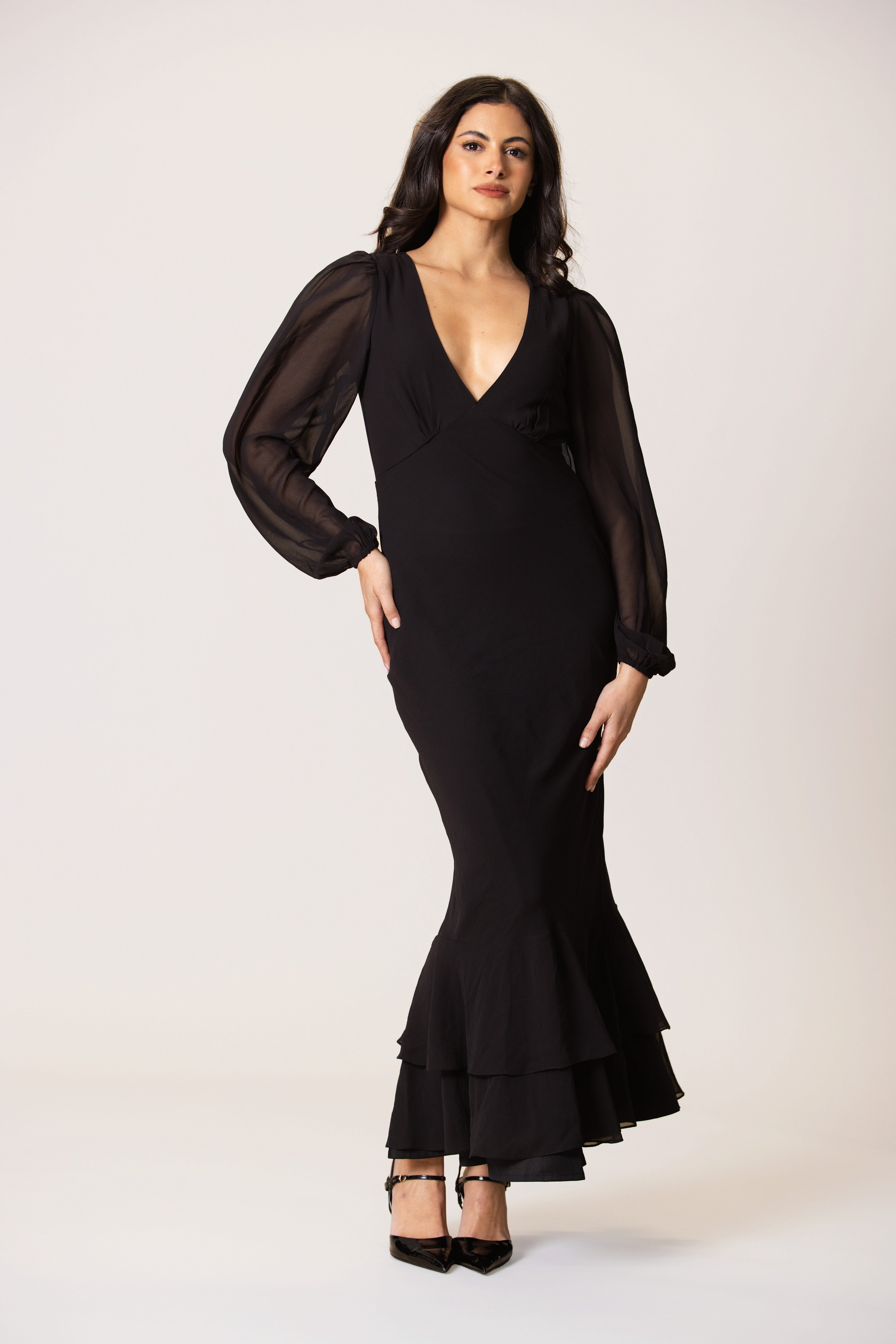 Keziah Chiffon Midaxi Dress in Black