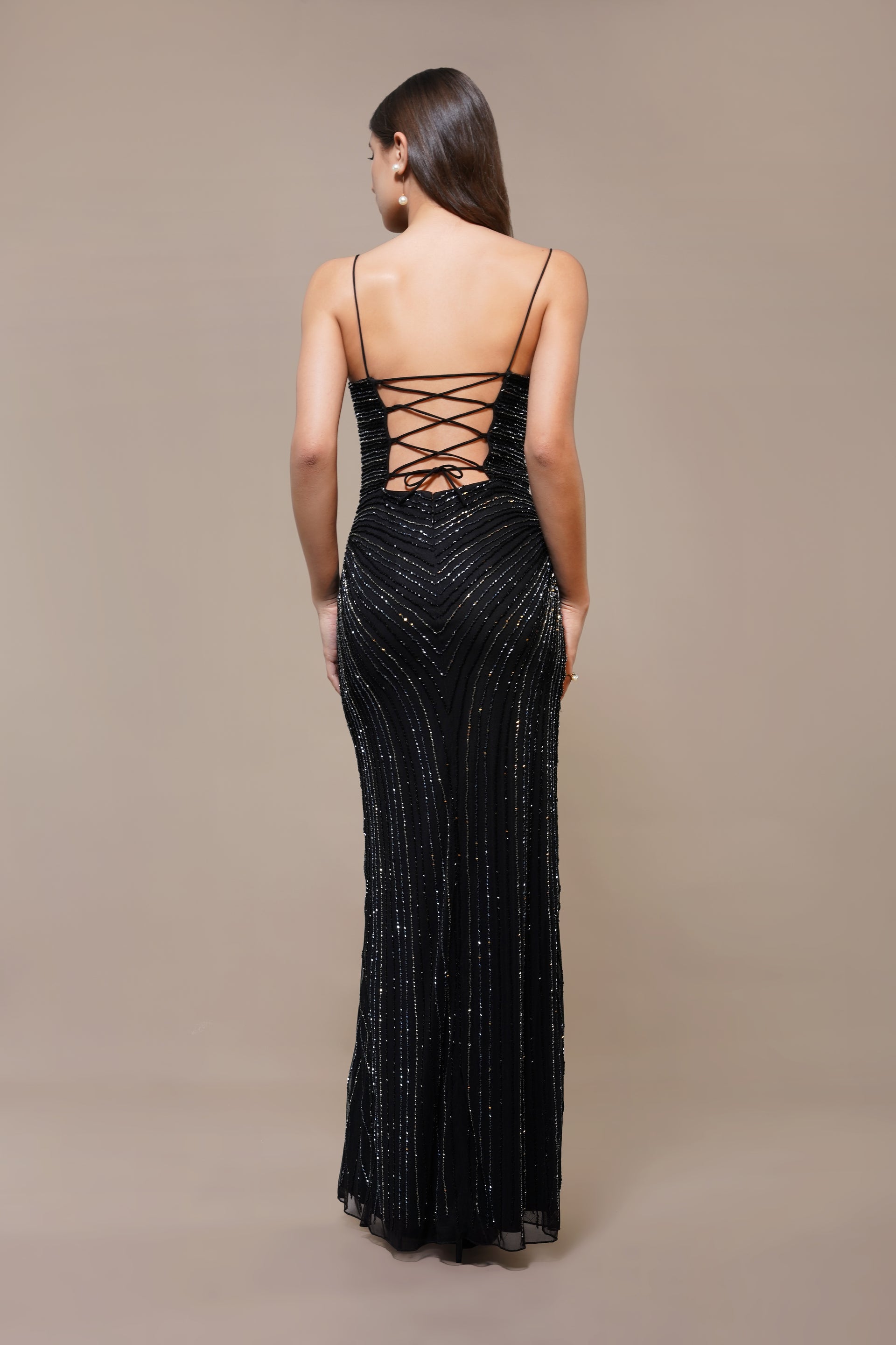 Kimberly Embellished Maxi Dress in Black – Lace & Beads