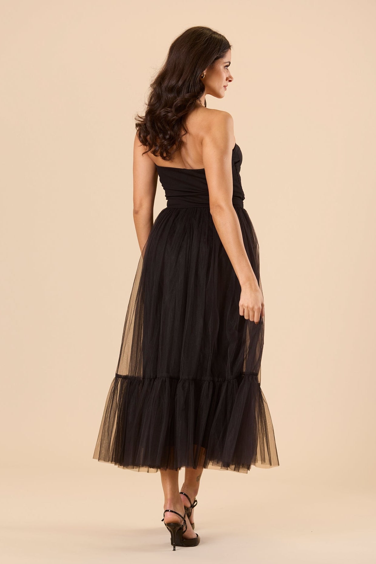 Kobe Tulle Midi Dress in Black
