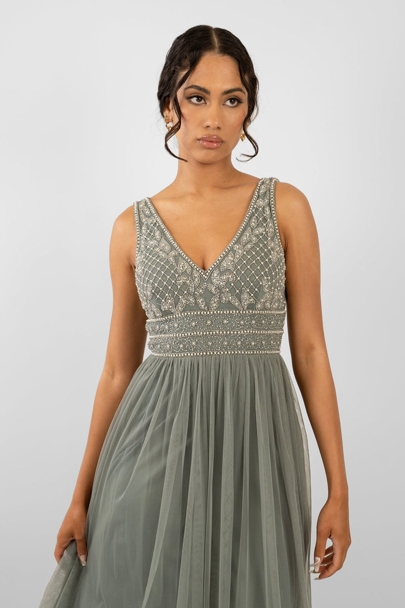 Kreshma Teal Embellished Maxi Dress