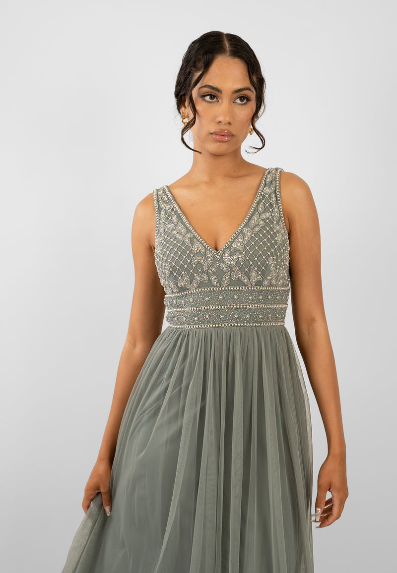 Kreshma Teal Embellished Maxi Dress