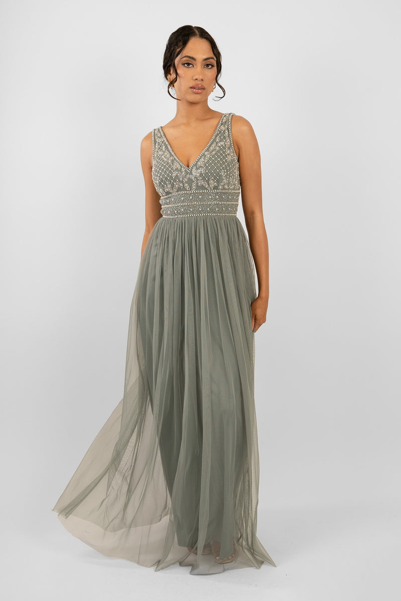 Kreshma Teal Embellished Maxi Dress