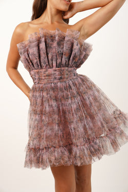 Nanita Tulle Mini Dress in Floral Print