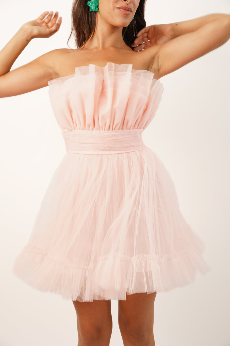 Nanita Tulle Mini Dress in Blush Pink