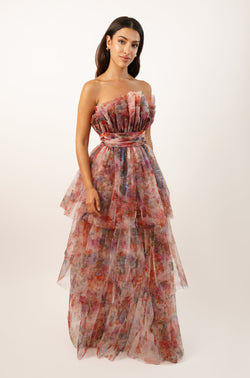 Natalia Tulle Maxi Dress in Mixed Floral