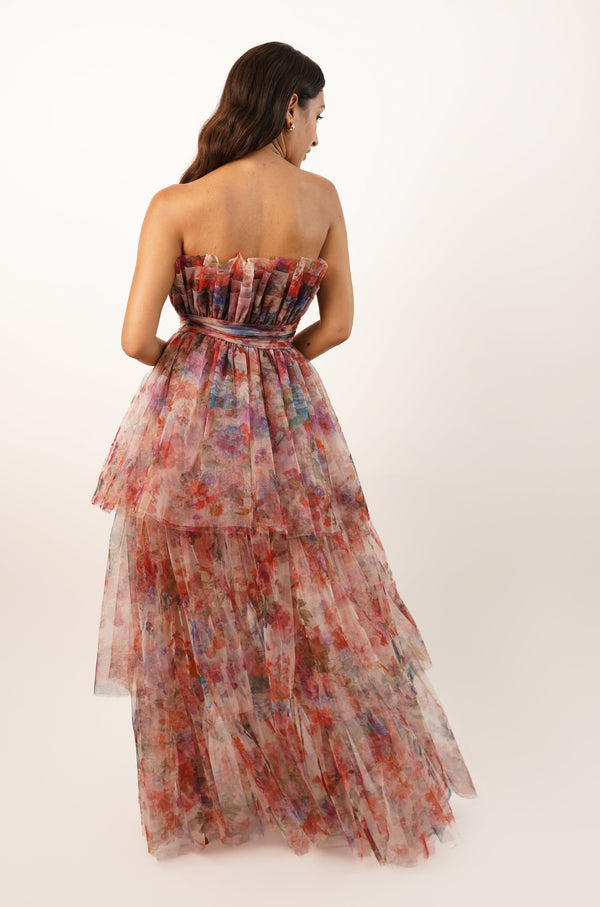 Natalia Tulle Maxi Dress in Mixed Floral