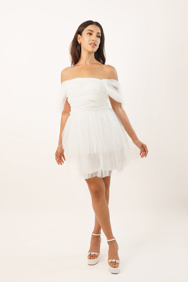 Sydney Double Layered Ivory Tulle Mini Dress