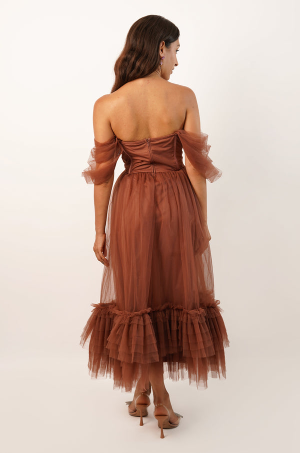 Jayne Merlot Tulle Midi Dress