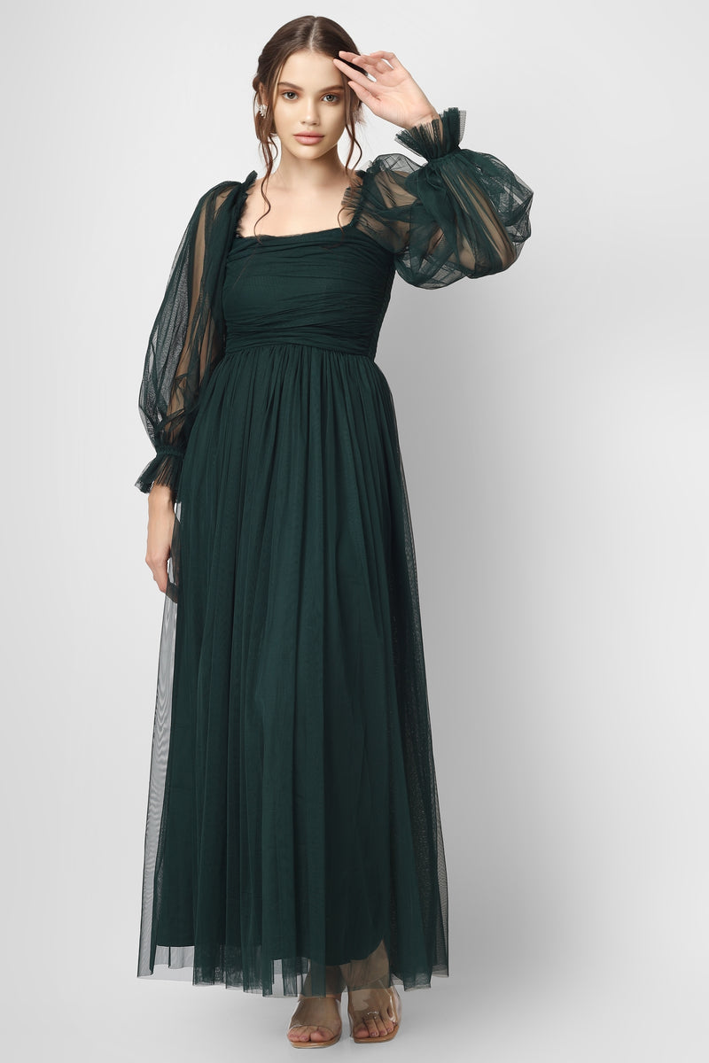Long sleeve tulle maxi dress hotsell