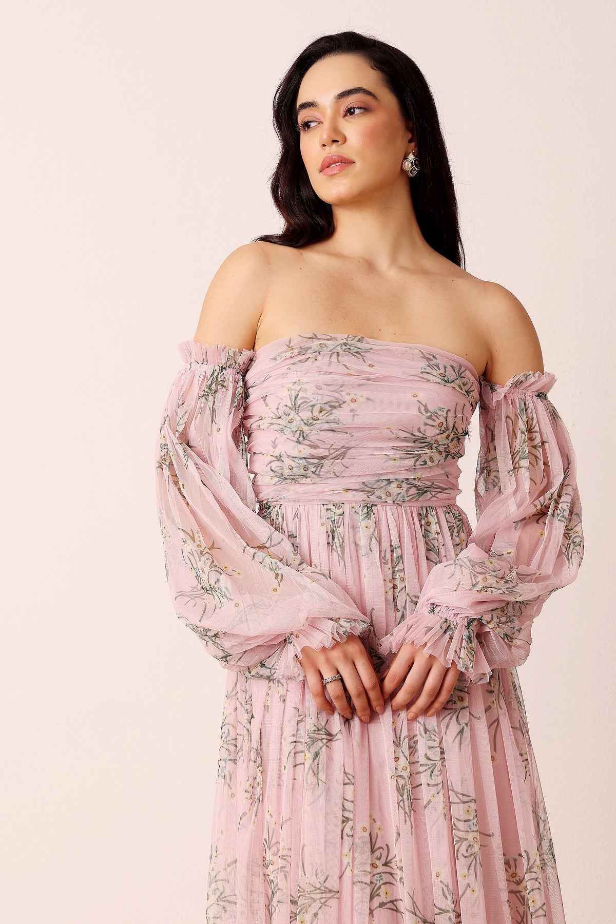 Lana Maxi Dress in Light Pink Floral – Lace & Beads