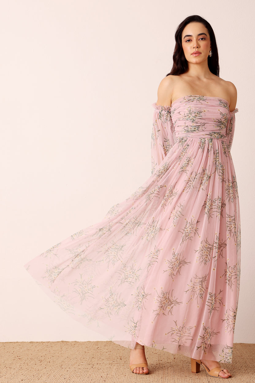 Lana Maxi Dress in Light Pink Floral – Lace & Beads