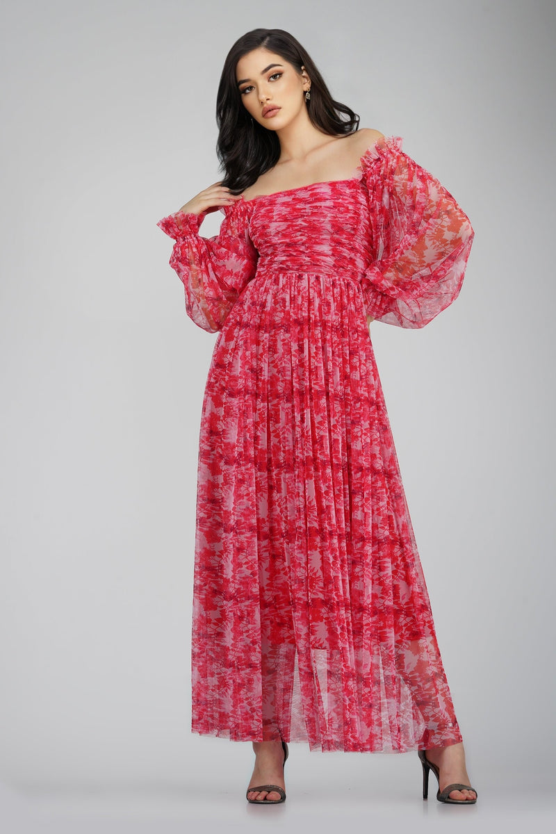 Lana Red Printed Tulle Dress