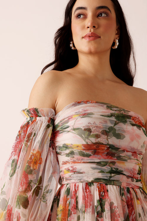 Lana Maxi Dress in Cream Floral – Lace & Beads