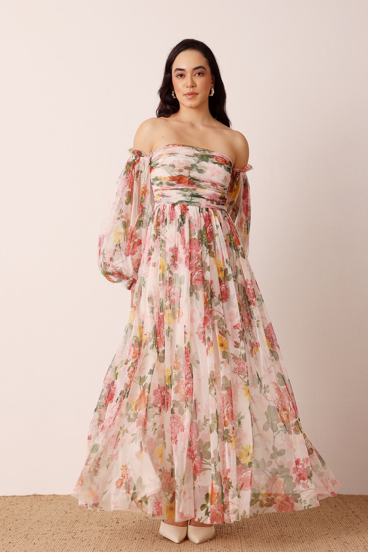 Lana Maxi Dress in Cream Floral – Lace & Beads