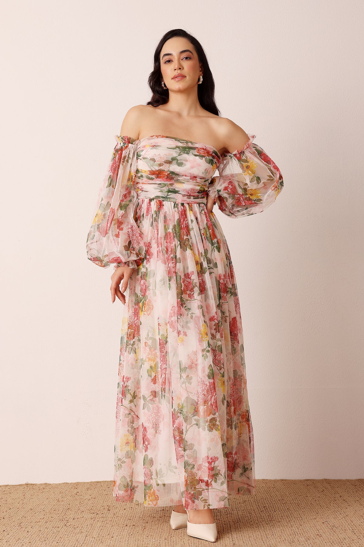 Lana Maxi Dress in Cream Floral – Lace & Beads