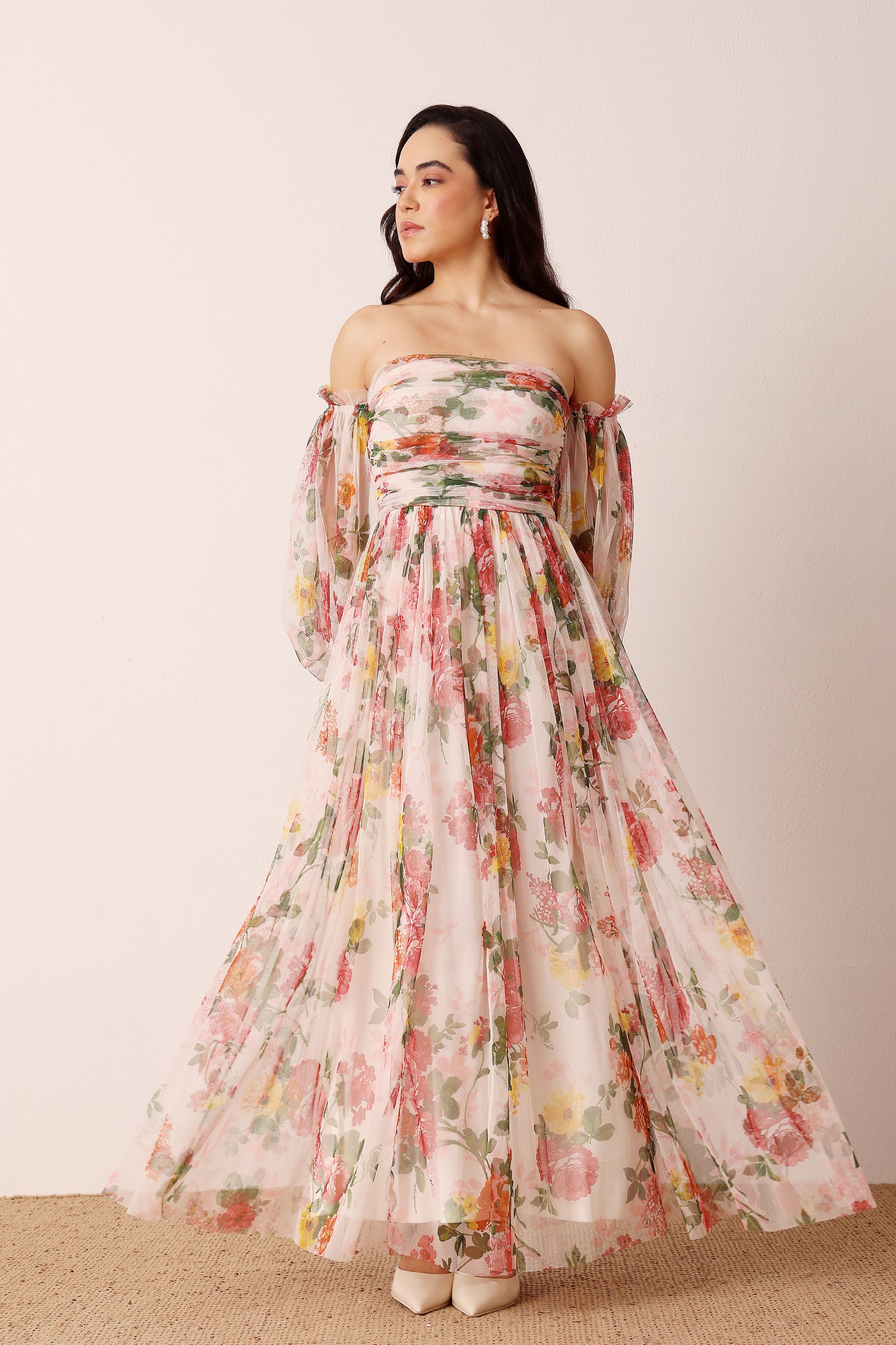 Lana Maxi Dress in Cream Floral