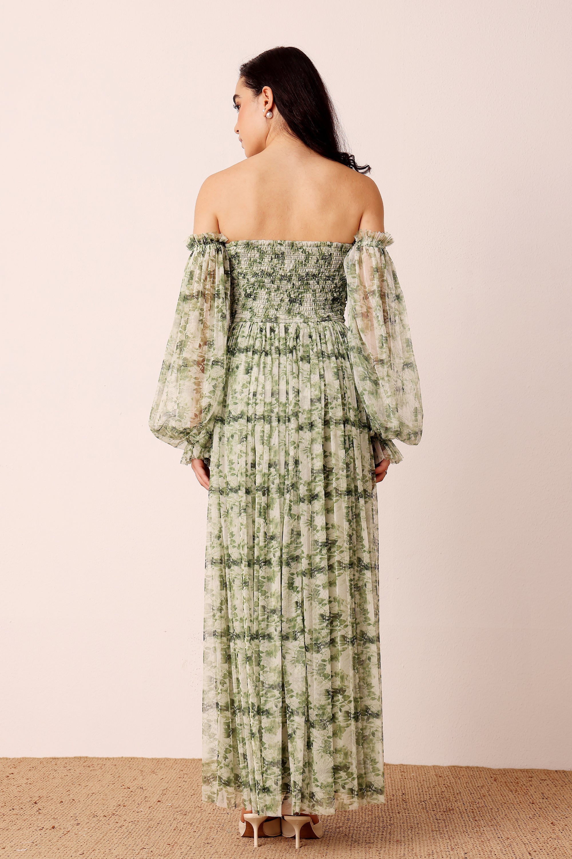Lana Green Floral Printed Tulle Dress – Lace & Beads