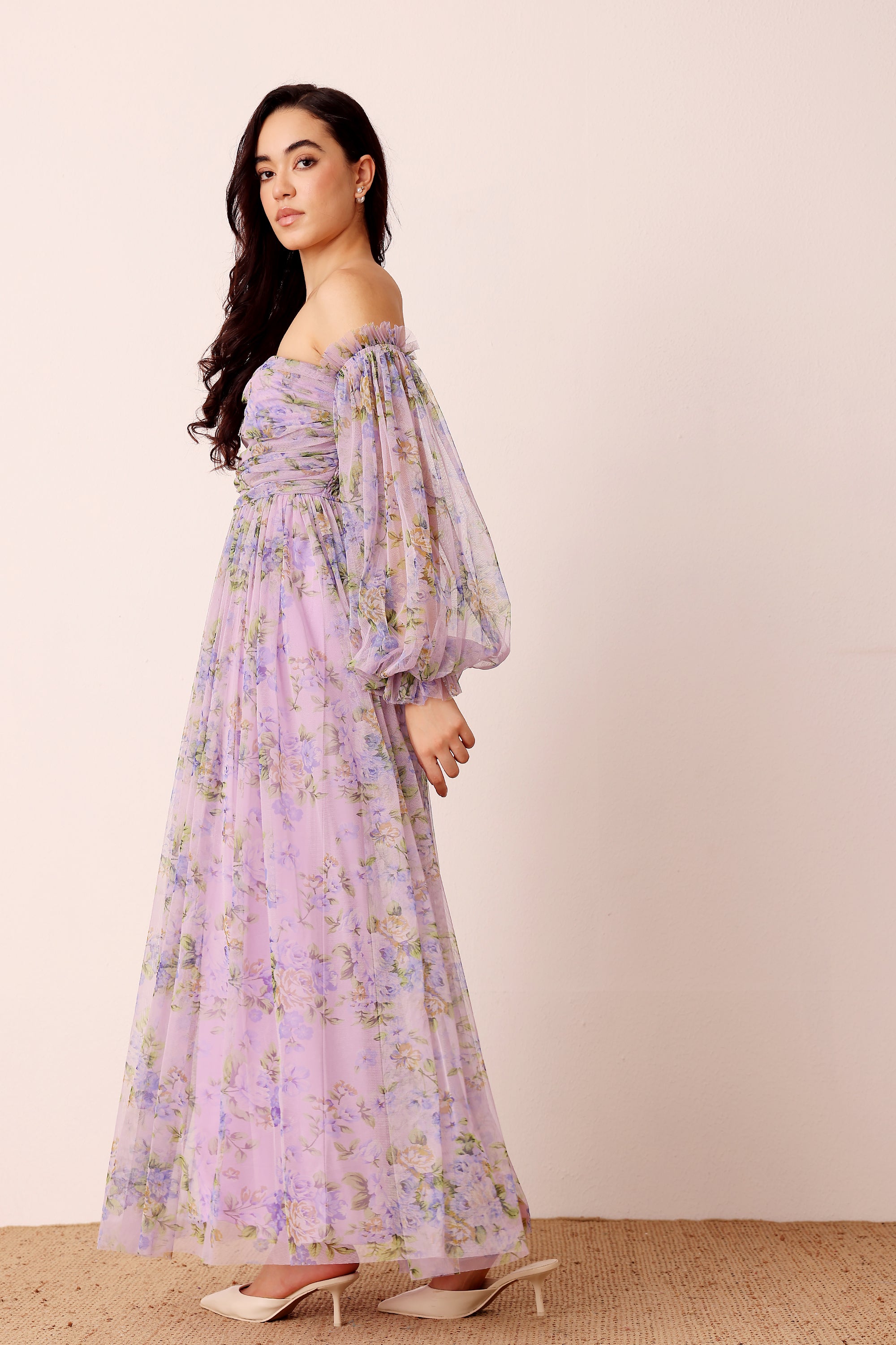 Lana Lilac Printed Tulle Dress
