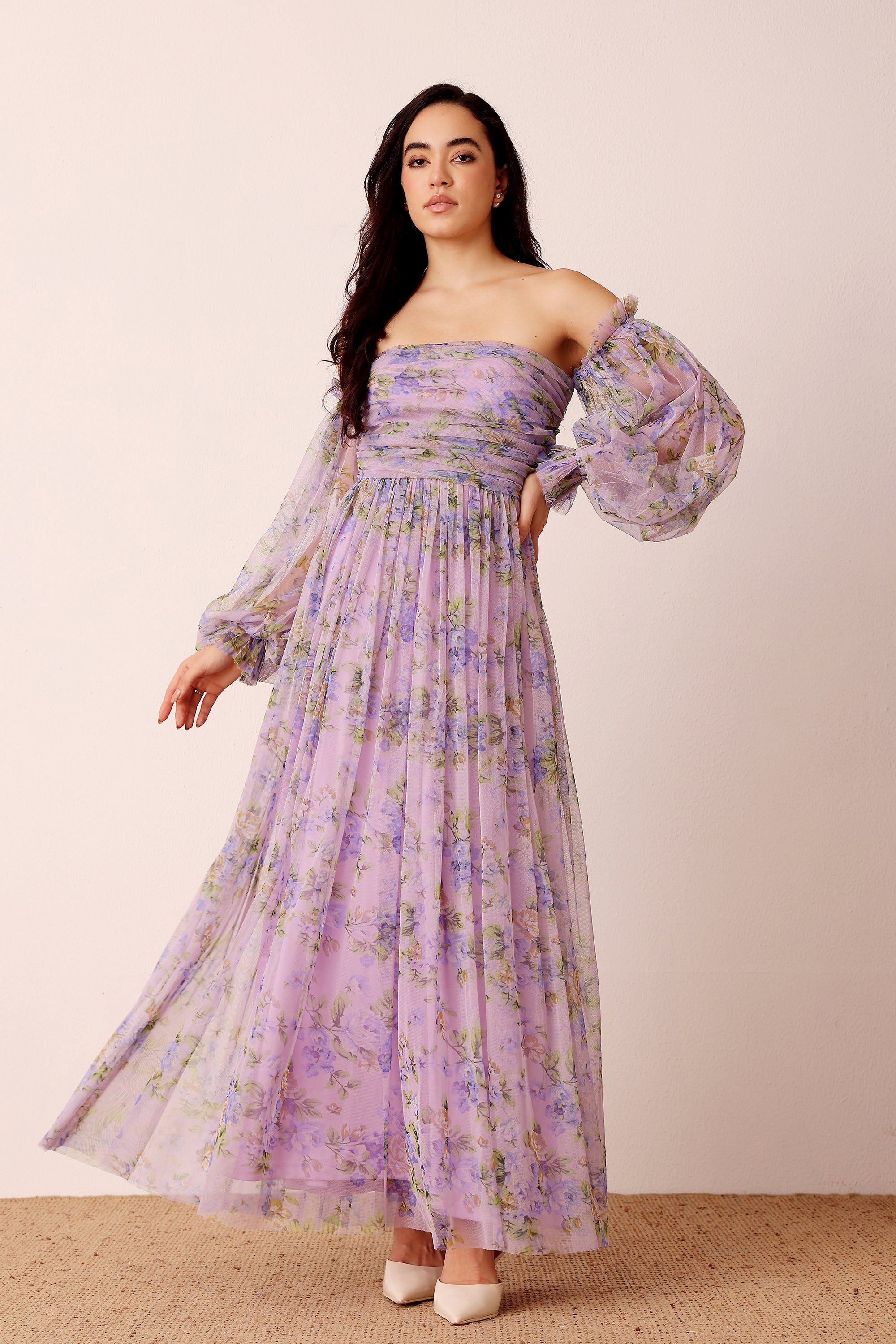 Lana Lilac Printed Tulle Dress