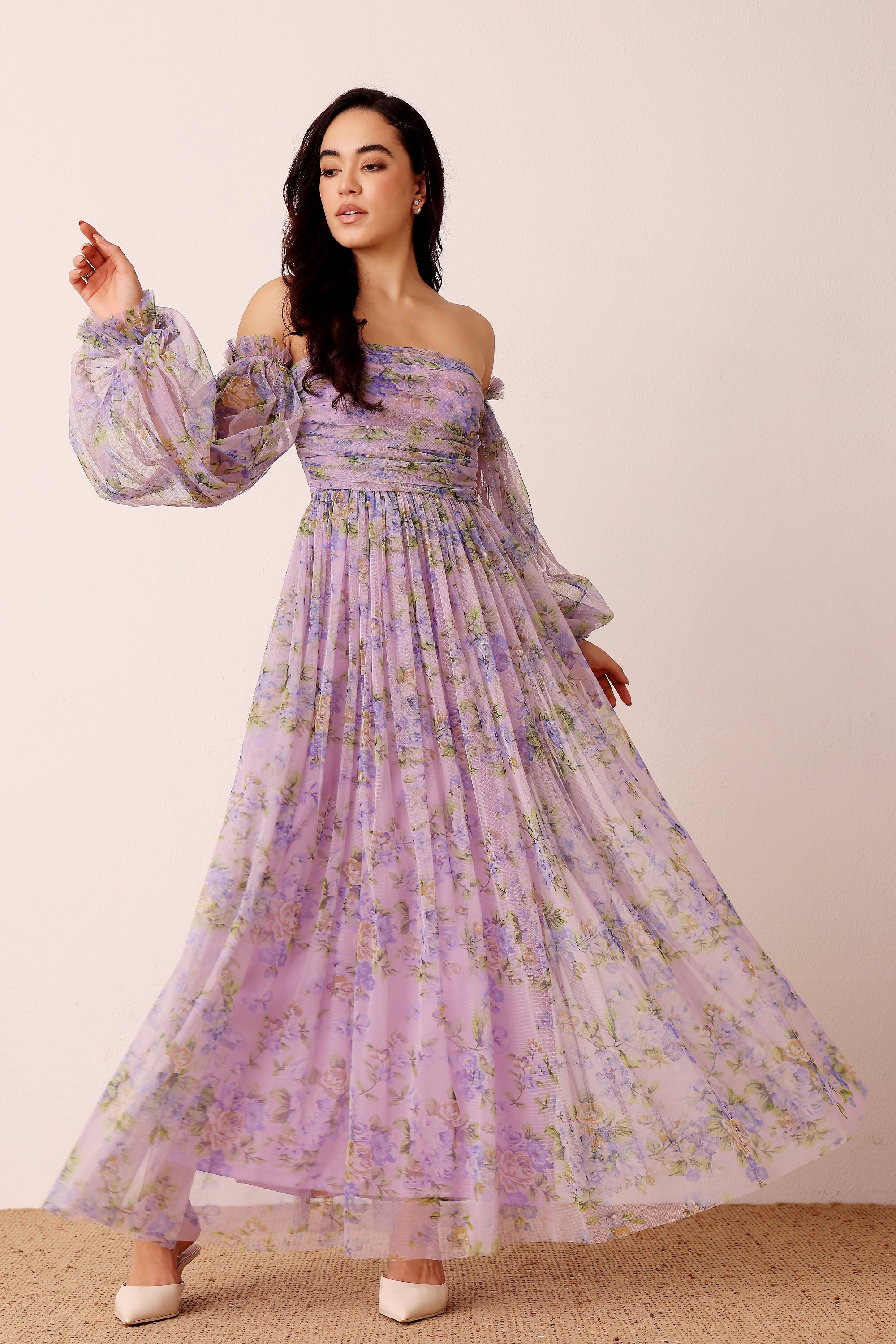 Lana Lilac Printed Tulle Dress