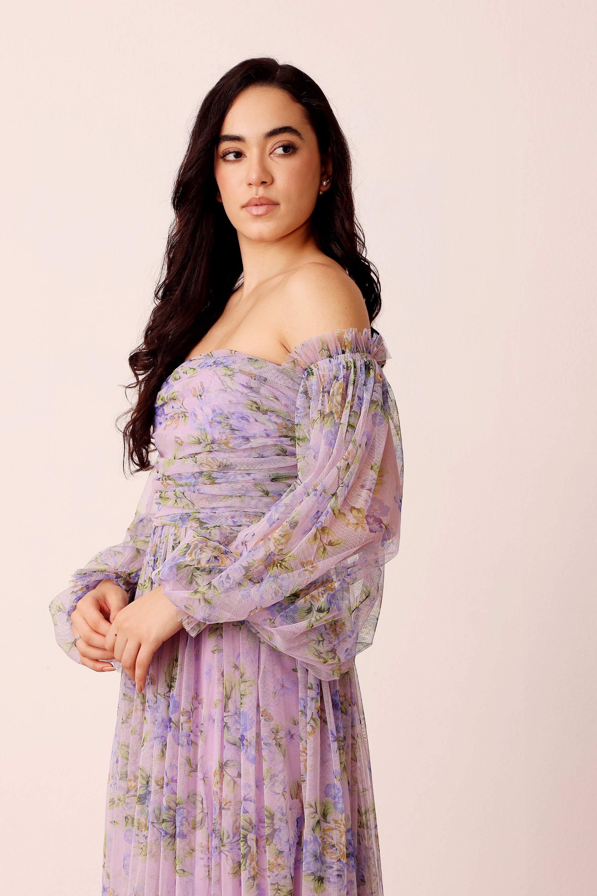 Lana Lilac Printed Tulle Dress