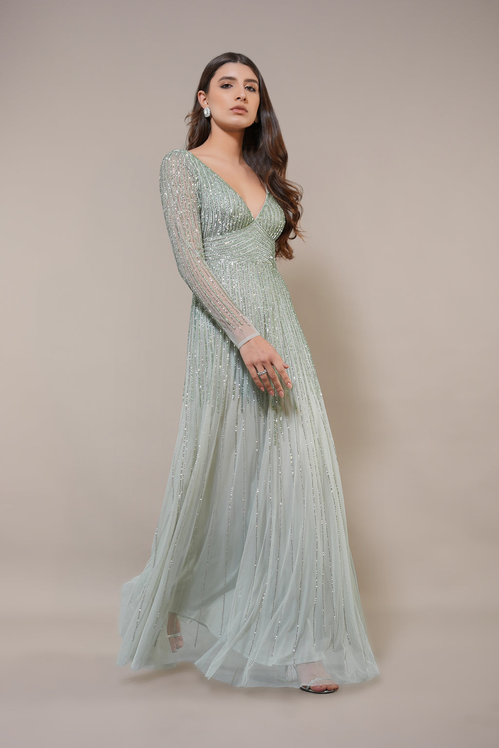 Laura Embellished Maxi Dress in Sage Green