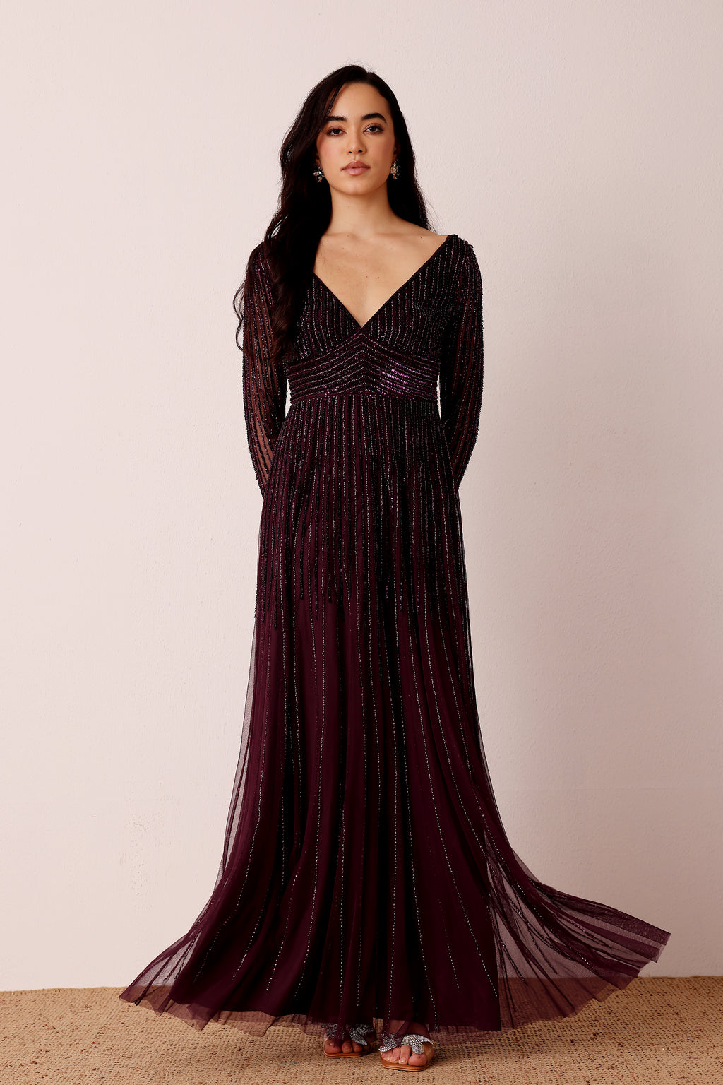 Laura Embellished Maxi Dress in Berry