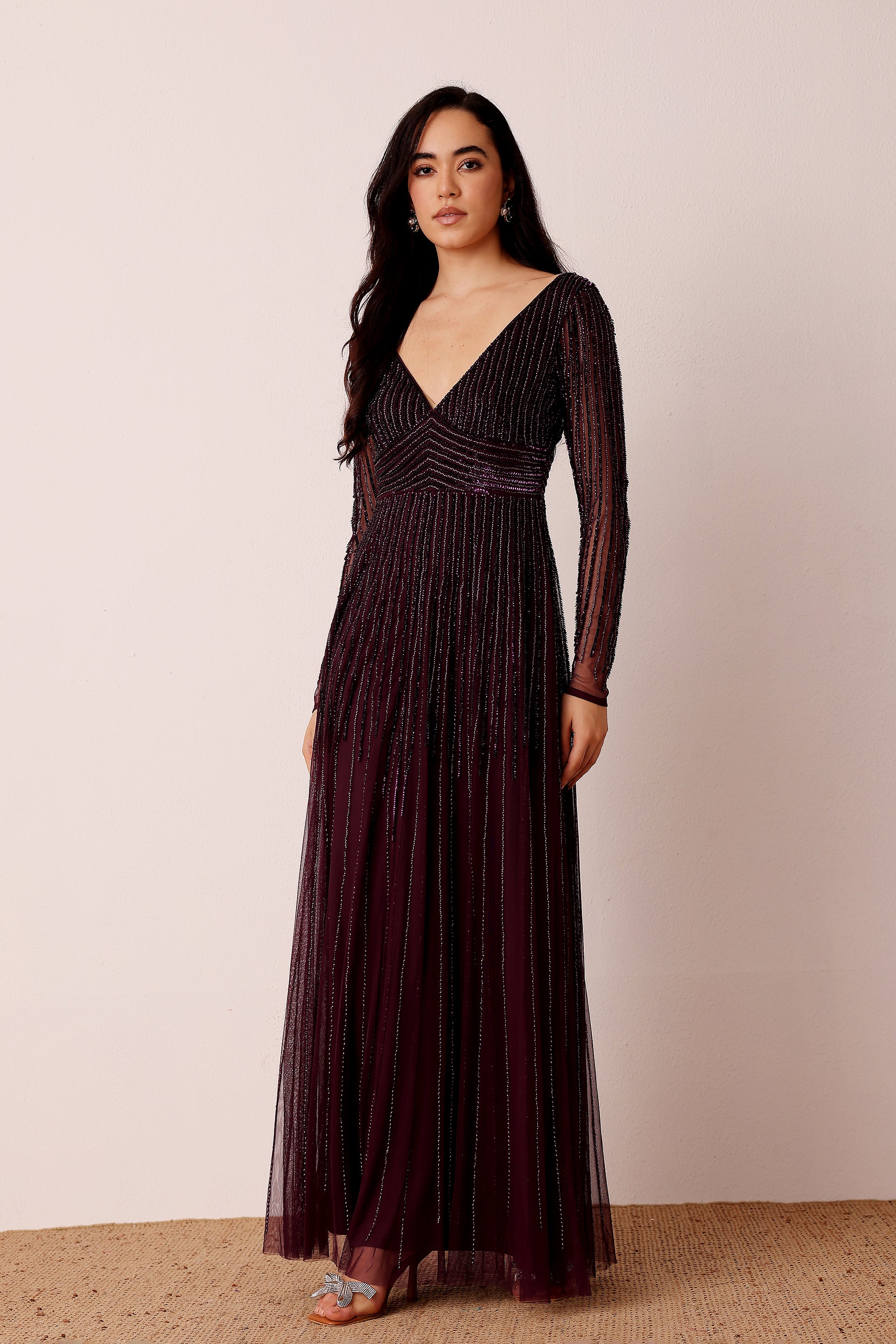 Laura Embellished Maxi Dress in Berry