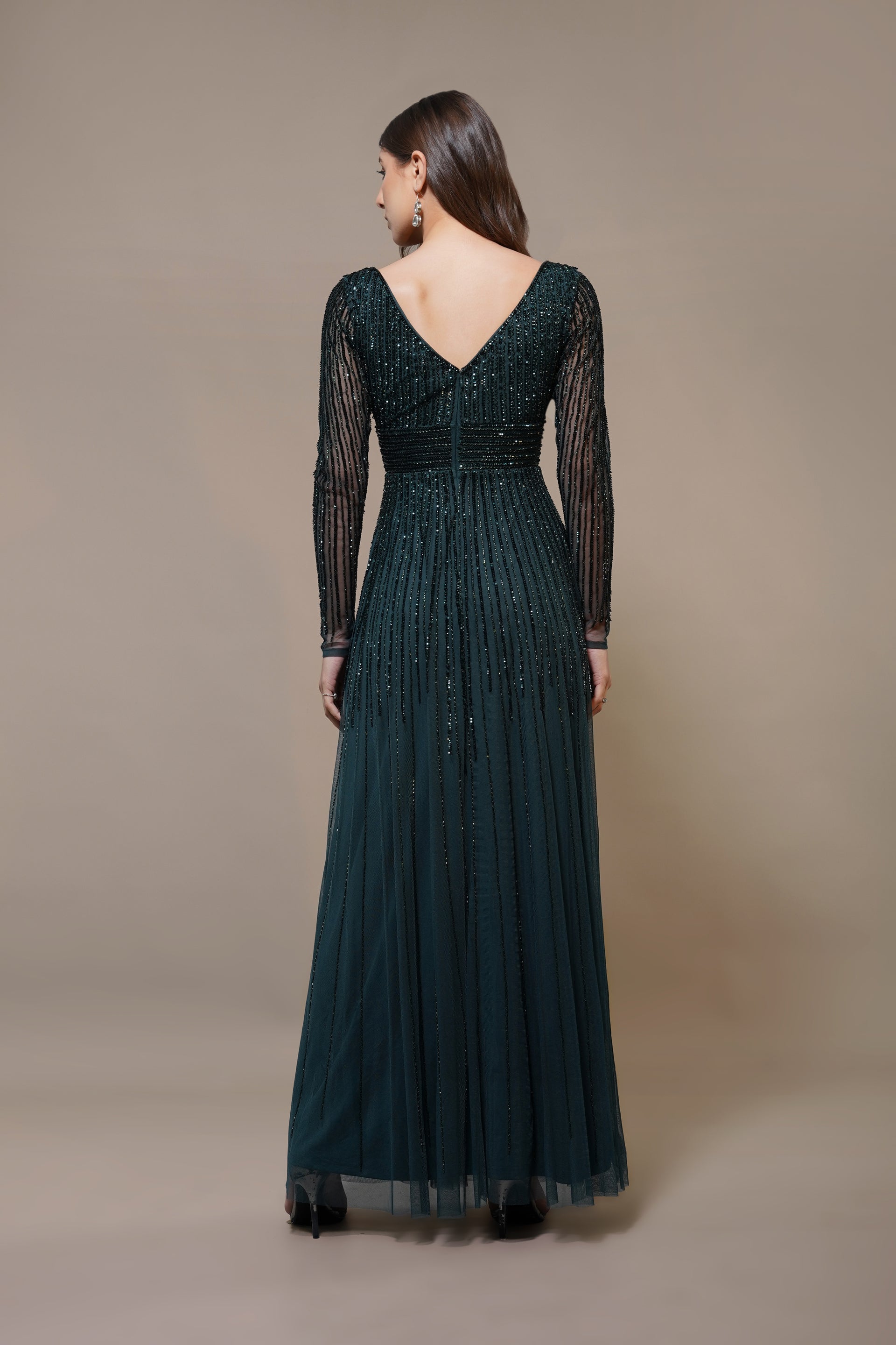 Laura Embellished Maxi Dress in Emerald Green – Lace & Beads