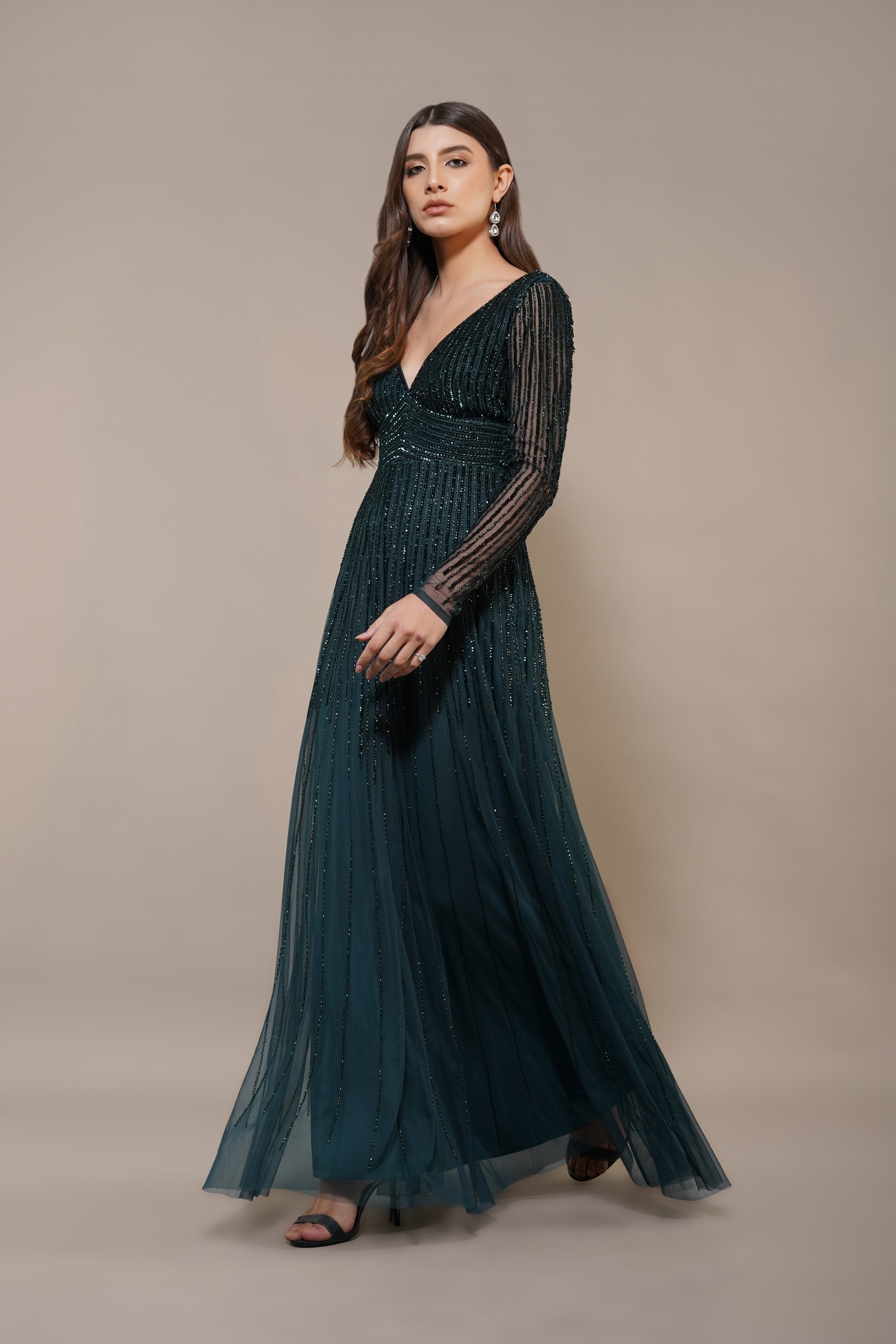 Laura Embellished Maxi Dress in Emerald Green – Lace & Beads
