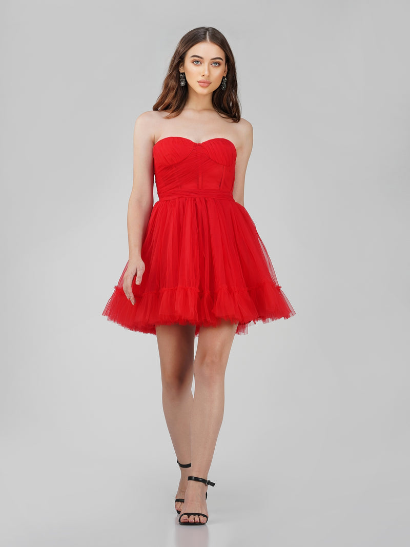 Lauren Red Tulle Mini Dress