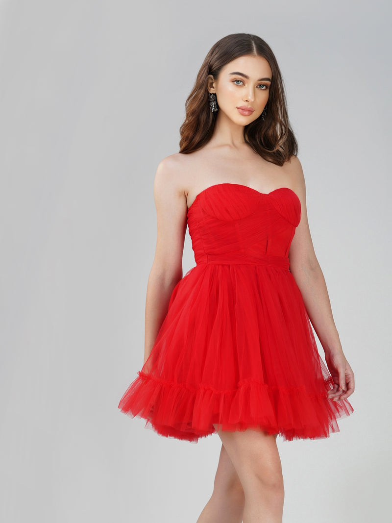 Lauren Red Tulle Mini Dress