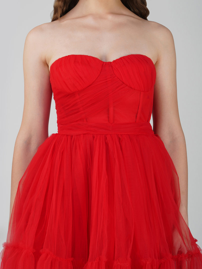 Lauren Red Tulle Mini Dress