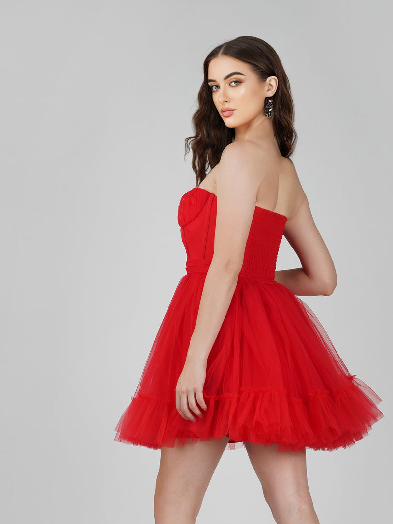 Lauren Red Tulle Mini Dress